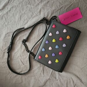 Betsey Johnson Black Heart-Embellished Crossbody Bag